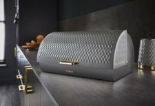 NEW Empire Bread Bin Grey & Brass Kitchen Storage Roll Top Bread Bin