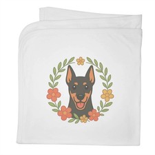'Doberman Floral Wreath' Cotton Baby Blanket / Shawl (BY00045761)