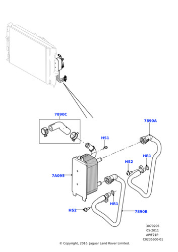 Land rover oil - cooler, hose