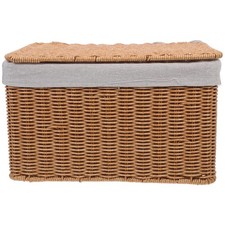  Wicker Basket with Lid Blanket Decorative Boxes Lids Magazine Holder Floor