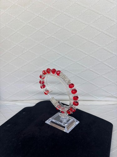 Silver tone red faceted - silver,