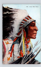 POSTCARD INDIAN CHIEF WOLF