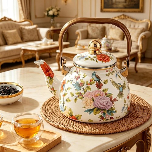 Vintage floral enamel - enamel, tea