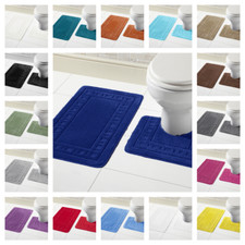 MIAMI BATH MAT PEDESTAL SET NON SLIP SOFT TOILET ABSORBENT BATHROOM RUGS 2 PIECE