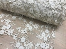 Lace Fabric Scalloped Edge High Quality bridal net cream gold embroidery runners