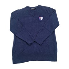 Glenmuir 100% British Lambswool Knitted V-neck Jumper Embroidered Blue Large  L