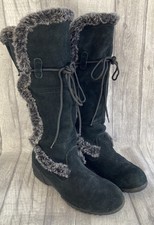 Women’s Khombu Black Suede Leather Fur Inner Snow Boots Size 5