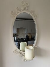 Vintage Shabby Chic Mirror  Cream With Candle Holder - Wall Hanging Metal Mirror
