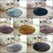 New Soft Living Room Area Mat Silky Soft Shag Pile Modern Mats Circle Runners