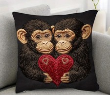 Super Soft double sided  Chimpanzee / Monkey in love Cushion Cover 45cm x 45cm 