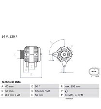 Alternator 0986041860 Bosch 028903028E 1100712 1253624 3M2110300BA 98VW10300EA