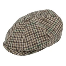 Men’s Houndstooth Tweed Newsboy Cap 8 Panel Wool Blend Gatsby Flat Baker Hat