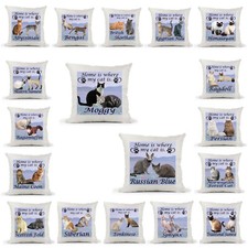 Cat Cushion Cover Home is Where my Cat is Gift Present Kitten Various Breeds
