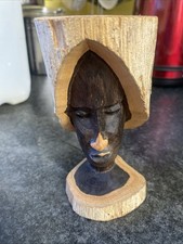 African Wooden Carving Hand Carved Head Bust Art Sculpture, Tribal Statue