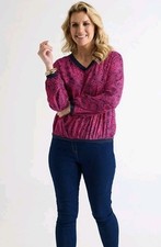 Ladies Long Sleeve Top Cerise / Hot Pink Contrast Trim Size XL V Neck New