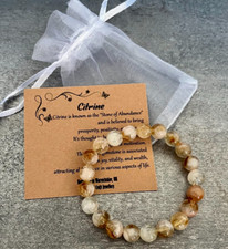 CITRINE Bracelet Stretch Fit Handmade With Gift Bag & Card Crystal Gemstone 8mm