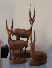 Vintage JSC wooden carved stag family ornament 