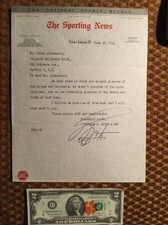 1944 Charles Spink SPORTING NEWS Signed Letter - Babe Ruth Photo Reference