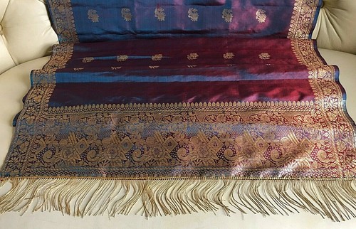 Indian silk fabric panel - panel, gold