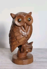Owl on Branch Wood Carving/Hand Crafted/Rustic/Solid Wood/Decorative 23x10x10cm