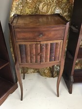 Antique French Bedside Table With Leather Book Spine Door Fronts