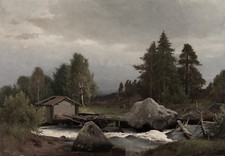 Rustic river cabin landscape - rustic,
