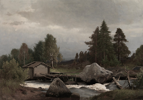 Rustic river cabin landscape - rustic,