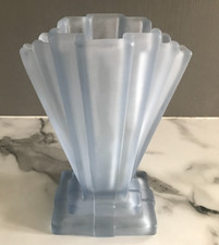 Vintage Bagley Frosted Glass Grantham Vase - Blue - Art Deco