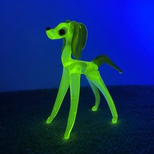Vintage Uranium Glass Blown Glass Animal Dog Vaseline Glass Collectors Piece!