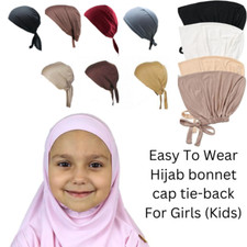 Girls Tie Back Bonnet Cap Ladies Plain Under Scarf Hijab Chemo Hat Many Colours