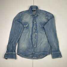 ZARA Denim Shirt Small Blue Mens Long Sleeve 100% Cotton Pearl Snap