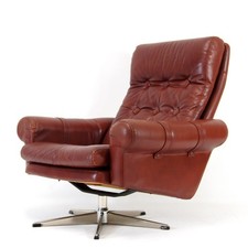 Retro Vintage Danish Leather Swivel Base Lounge Egg Chair Armchair 50s 60s 70s