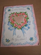 Vintage Valentine Greetings Card Satin Material Heart A M Davis & Co 1953
