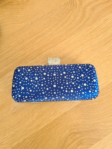 Blue satin jewelled clutch bag - jewelled,