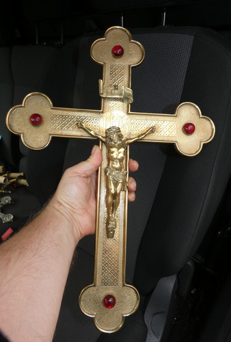 Antique bronze religious cross - antique,