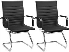 Faux Leather Office Guest Reception Chair Waiting Room Chair Set of 2, Black