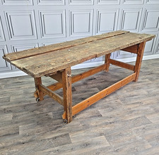 Antique Vintage Wooden Workbench Rustic Industrial Table Kitchen Island Factory