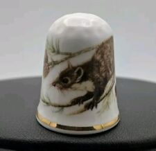 VINTAGE Grey Squirrel On Acorn Branch Oakley China Gold Rim Thimble UK Exp ⭐⭐⭐⭐