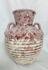 Vintage 80's 'Shelf Pottery' stoneware vase large Roman-style amphora pink/white