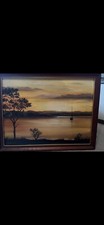 D Stock Sunset & Boat On The Water Oil Painting 1979 - Last time to Buy!
