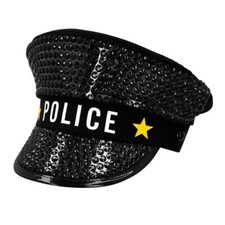 POLICE SPARKLE PEAKED CAP DELUXE COP FANCY DRESS HAT