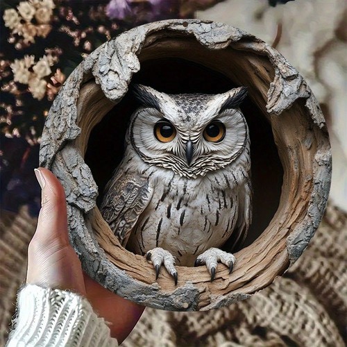 Owl wooden plaque hanging wall - owl,