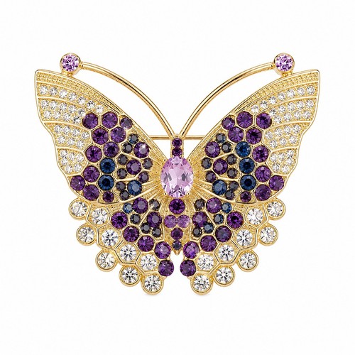 Gold butterfly brooch purple - butterfly,