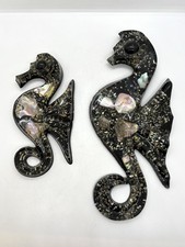 Two Shellart Abalone Shell & Lucite Acrylic Wall Hanging Seahorse plaques