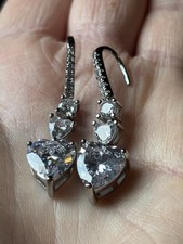 Sterling Silver Moissanite Heart DangleEarrings