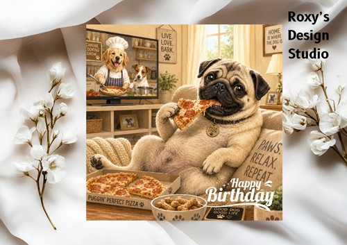 Funny pug birthday card x6 - 6, x6"