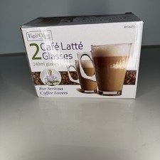 2 Latte Glasses Cappuccino Hot Chocolate Glass Tassimo Costa Coffee Cups Mugs