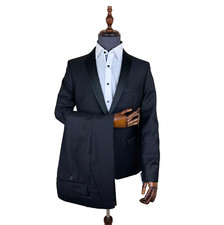 Black Tuxedo Slim Fit Ben Sherman Two Piece Dinner Suit 100% Wool Shawl Collar