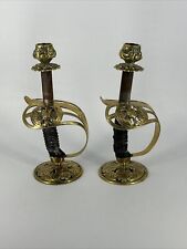 Antique Officers Sword Hilt Candlesticks 22cm
