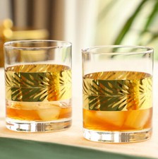 Set of 400ml Traditional Gold Whisky Tumblers Clear Alcohol Drinking Glasses